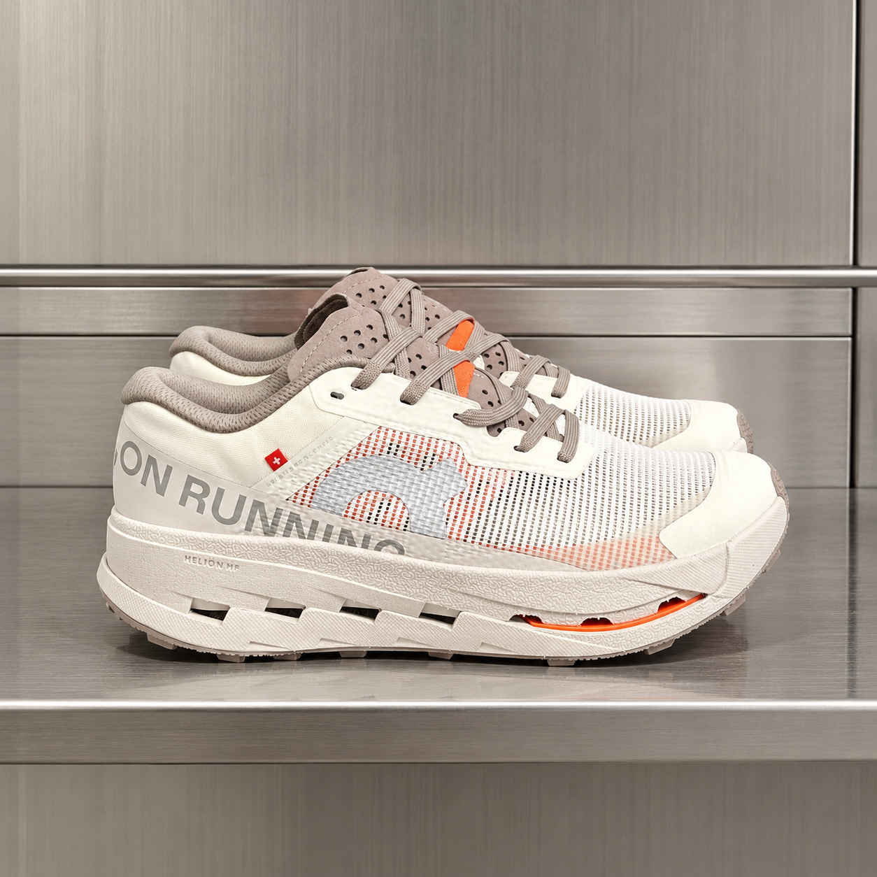 On Cloudmonster White Grey Orange 5